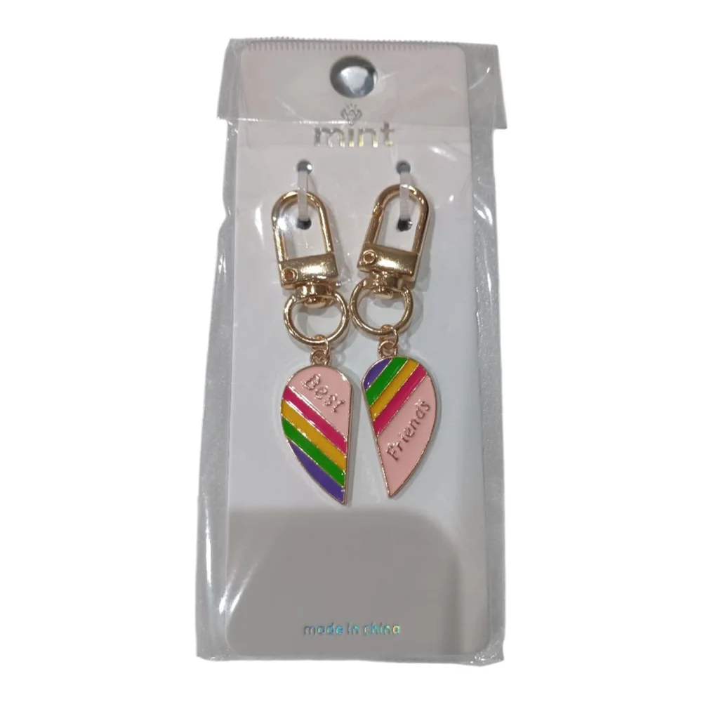Best Friends Shared Heart Rainbow Keychain Purse Charm Belt Loop Charm Backpack